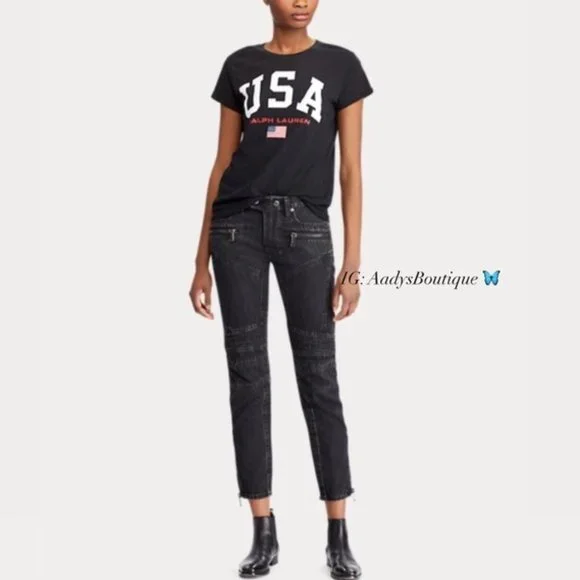Polo Ralph Lauren Moto Jeans Black Ankle Cropped Size 26R New w/Tag